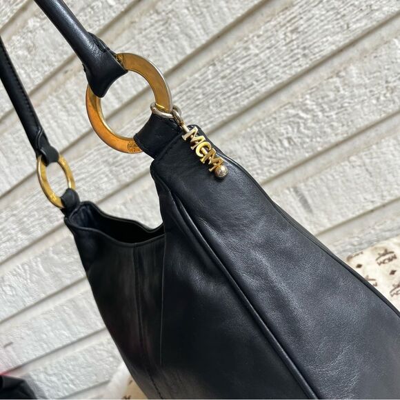 MCM Black Leather Vintage Y2K Hobo Shoulder Bag Charm - Picture 9 of 15
